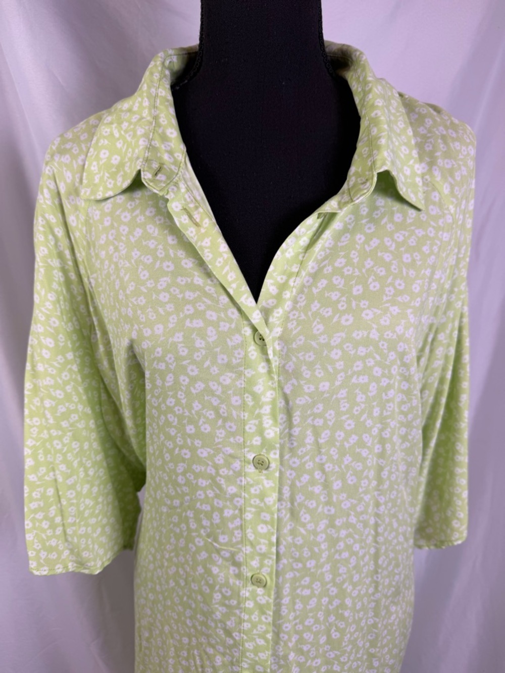 ASOS MONKI Lime Floral Button Mini Dress XXL Casual Belted Shirt Dress NWT - Picture 4 of 10